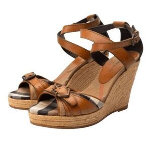 BURBERRY Nova Check Canvas/Leather Espadrille Wedge Sandal Size 40 (US8.5)